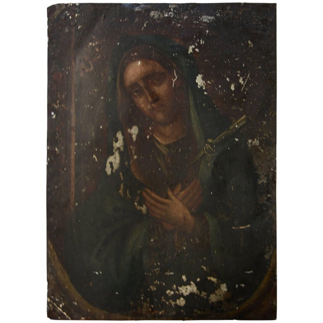 19th Century Mexican Folk Art of Retablo on Metal of Sorrowful Mother Mary For Sale In Nashville - Image 6 of 6