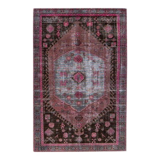 1960s Vintage Distressed Pink Handmade Geometric Wool Rug For Sale