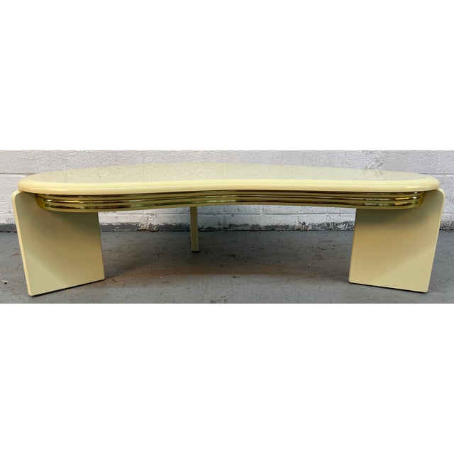 Contemporary Mid 20th Century Modernist Lacquered Kidney Shaped Ivory Coffee Table For Sale - Image 3 of 10