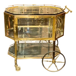Vintage French Gilt Brass Bar Cart For Sale