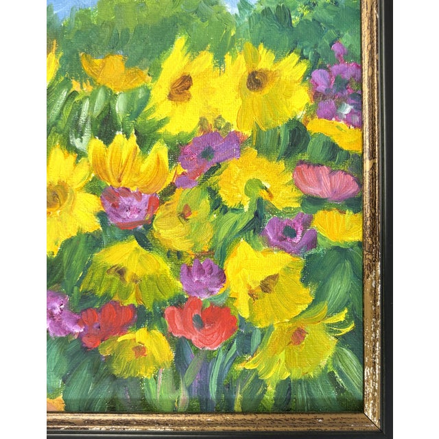 Late 20th Century Original Signed Framed Acrylic Painting on Canvas Depicting a Flower Garden For Sale - Image 5 of 12