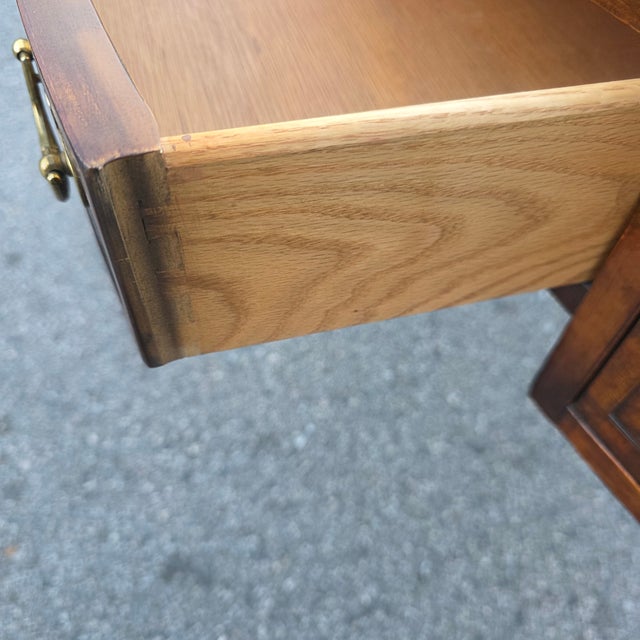 Brown Hekman Queen Anne Revival Burl Walnut Writing Desk With Carved Shell-Accent Cabriole Legs, Late 20th Century For Sale - Image 8 of 12