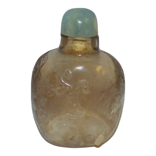 Vintage Rock Crystal Snuff Bottle With Blue Calcite Top For Sale