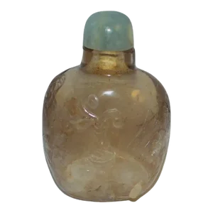 Vintage Rock Crystal Snuff Bottle With Blue Calcite Top