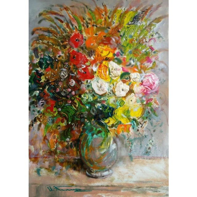 Flowers in a vase. 2020, cardboard, oil, 70x50 cm This piece is attributed to the mentioned designer/maker. It has no...