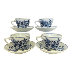 Vintage 1970s Blue Danube Japan Tea Set Including 4 Cups, 4 Saucers With Square Mark