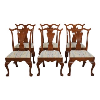 Set of 6 Bench Made Walnut Chippendale Dining Chairs For Sale