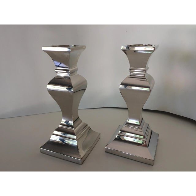 Metal Neiman Marcus Modern Silver Candlesticks - a Pair For Sale - Image 7 of 7
