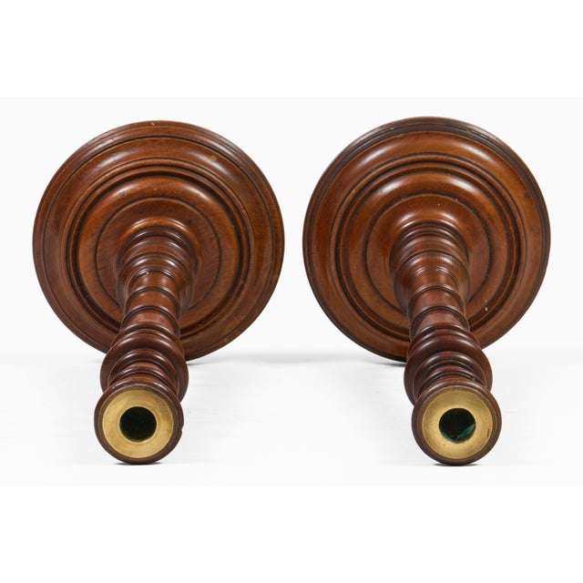 Antique Pair Mahogany Tall Turned Candlesticks For Sale In Boston - Image 6 of 7