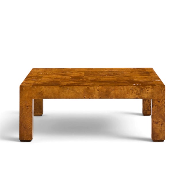 Milo Baughman Style Hekman Mid Century Burlwood Coffee Table This coffee table measures: 39 wide x 39 deep x 15.25 inches...