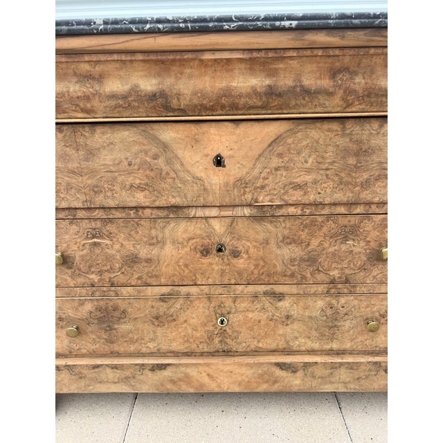 French 19th Century Louis Philippe Bleached Burl Walnut Marble Top Commode For Sale - Image 9 of 12