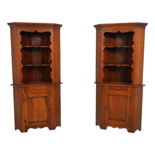 Pair of Stickley Cherry Valley Open Corner Cabinets For Sale