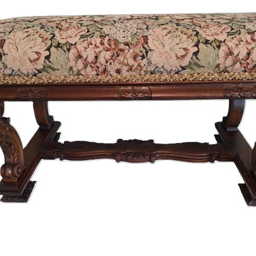 Early 20th Century Early 20th Century Antique Upholstered Horsehair Stuffing Walnut Wood Bench For Sale - Image 5 of 17
