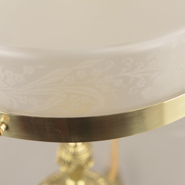 Art Nouveau French Brass Ladies Table Lamp with Etched Glass Shade, 1910s For Sale - Image 5 of 10