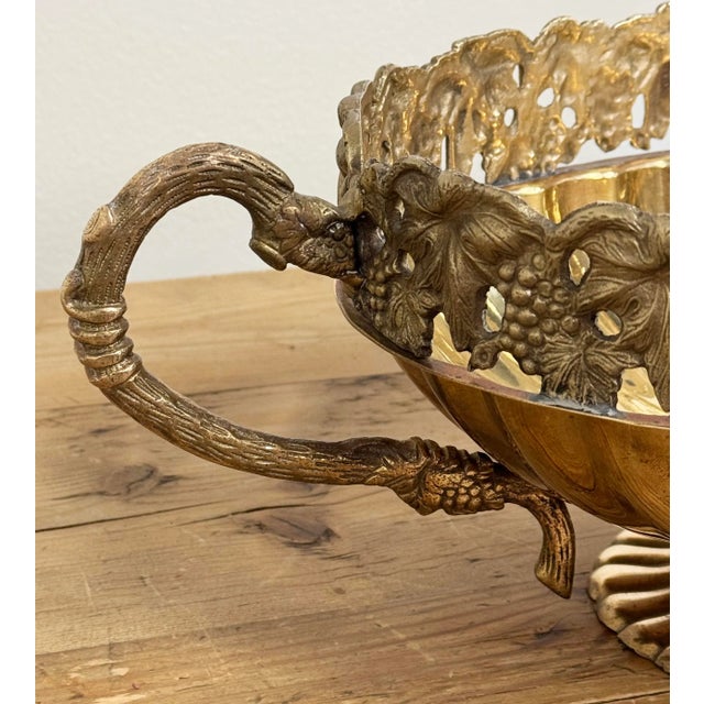 Mid 20th Century Vintage Brass Grape Motif Handled Compote For Sale - Image 5 of 11