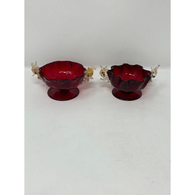 Very rare and lovely pair of vintage salt dips hand formed in Murano, Italy. Very unusual and detailed! Measurements are...