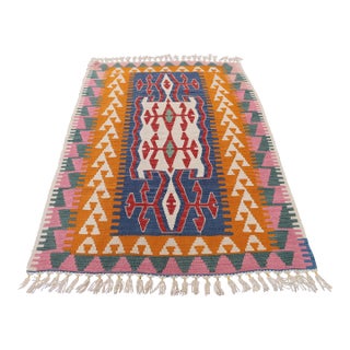 1960s Tribal Orange Hand Knotted Kilim Rug For Sale