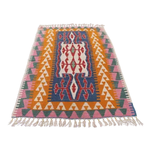 1960s Tribal Orange Hand Knotted Kilim Rug