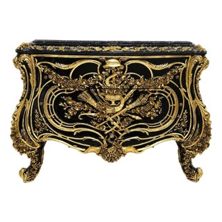Vintage Louis XV Style Bombe Chest Black Marble Top For Sale