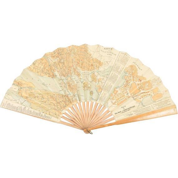 Fan with Lithographic Plan of Stockholm and Swedish Scenes on Reverse, 1897 For Sale - Image 6 of 6