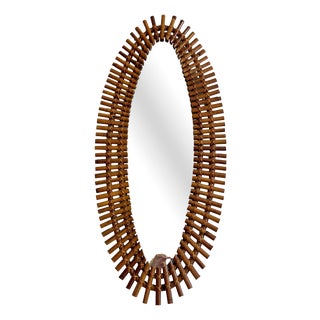 Large Italian Wicker Mirror, 1950s For Sale
