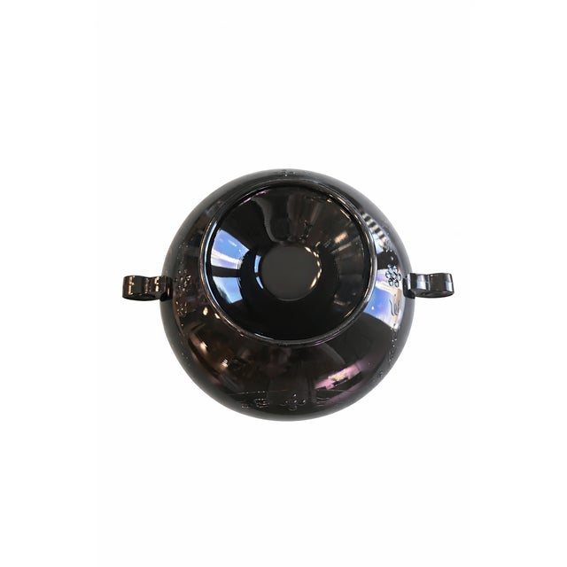 Mid-Century Modern Vintage Early–Mid 20th Century Black Glass Pedestal Compote With Scroll Handles – 11” For Sale - Image 3 of 5