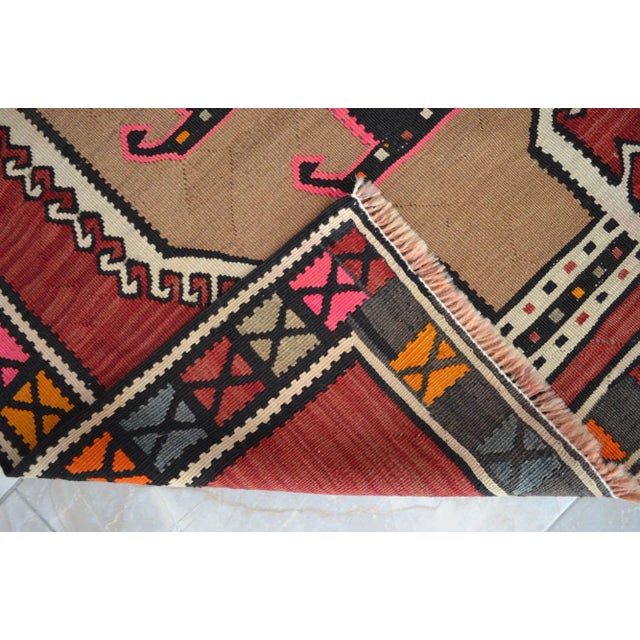 Textile 1960s Handmade Turkish Kilim Rug Flat Weave Tribal Area Rug - 3'6" X 4'11" For Sale - Image 7 of 8
