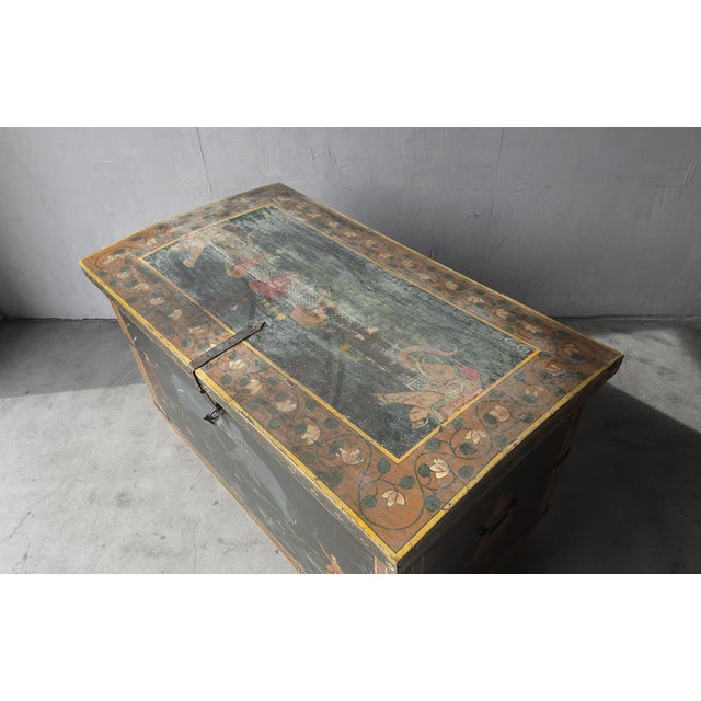 Huge Hand Painted 19th Century Indian Wedding Dowry Trunk For Sale - Image 10 of 15