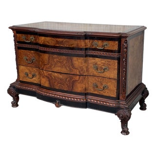 1900s Venetian Baroque Commode Chest of Drawers in Burl Walnut with Ebonized Det For Sale