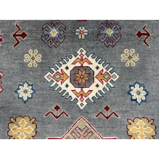 Gray Kazak Wool Rug With Star Medallion, 5'8" X 7'10" For Sale - Image 4 of 16
