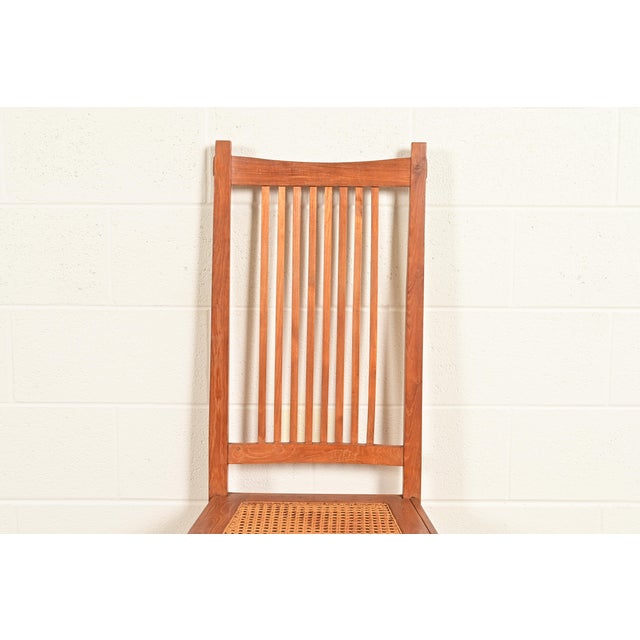 Stickley Style Arts & Crafts Teak and Cane Dining Chairs, Set of Four For Sale In South Bend - Image 6 of 12