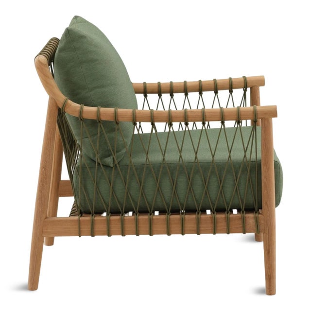 Contemporary Outdoor Teak & Fern Green Arm Chair For Sale - Image 3 of 7