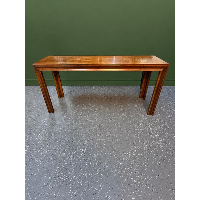 Altavista Lane 1980's Lane Furniture Bookmatched Burlwood Parsons Console Table For Sale - Image 4 of 10