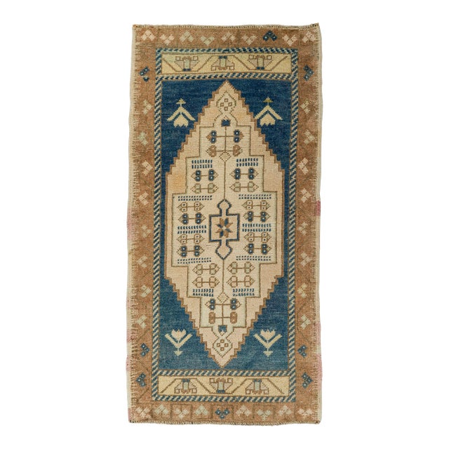 Turkish Mini Rug Oriental Hand Knotted Vintage Rug 1'9" x 3'6" #21263 For Sale