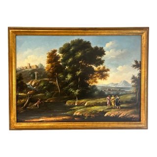Large 19th C. Antique Flemish Classical Landscape Painting For Sale