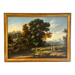 Large 19th C. Antique Flemish Classical Landscape Painting