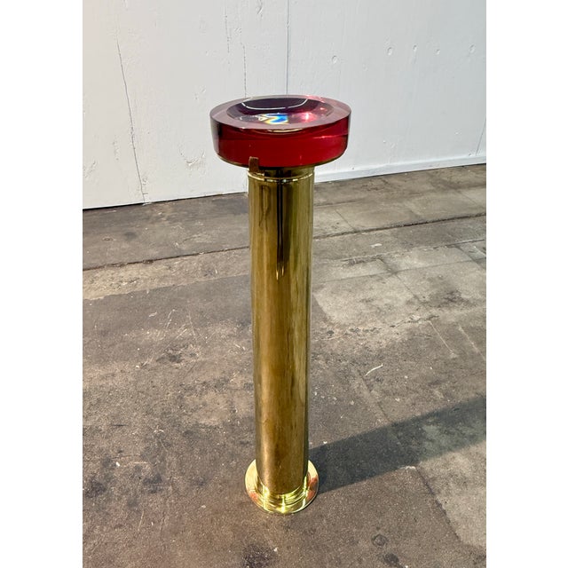 Modern Italian Mid-Century Brass and Red Lucite Pedestal Ashtray, 1970s For Sale - Image 3 of 7
