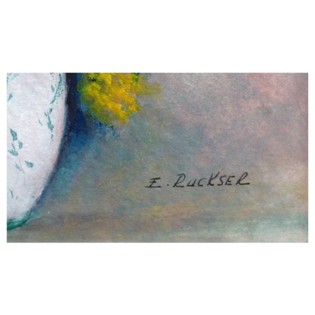 1960s 1960s Mid-Century Summer Flowers Still Life Painting by E. Ruckser For Sale - Image 5 of 6