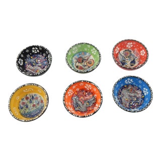 Ceramic Hand Painted Mezze and Nuts Bowl - Set of 6 For Sale