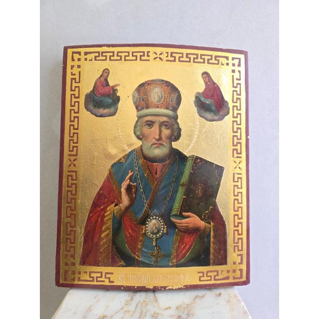 Russian Icon of Saint Nicholas, 19th Century, Painting on Panel For Sale - Image 4 of 10