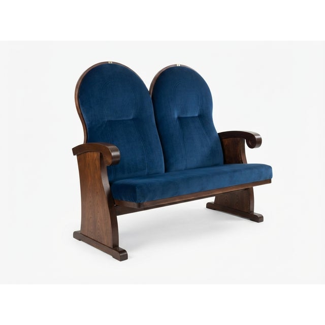 Vintage Art Deco Loveseat with Blue Upholstery, 1970 For Sale - Image 4 of 5