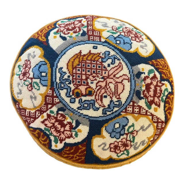 Midcentury Needlepoint Pillow Imari Motif For Sale