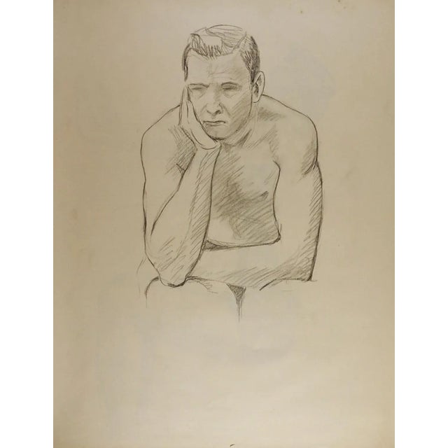 Mid-Century Modern 1950s Just Thinking Figure Study Drawing For Sale - Image 3 of 3
