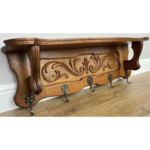 Vintage French Carved Oak Wall Mounted Hooks For Sale - Image 11 of 11