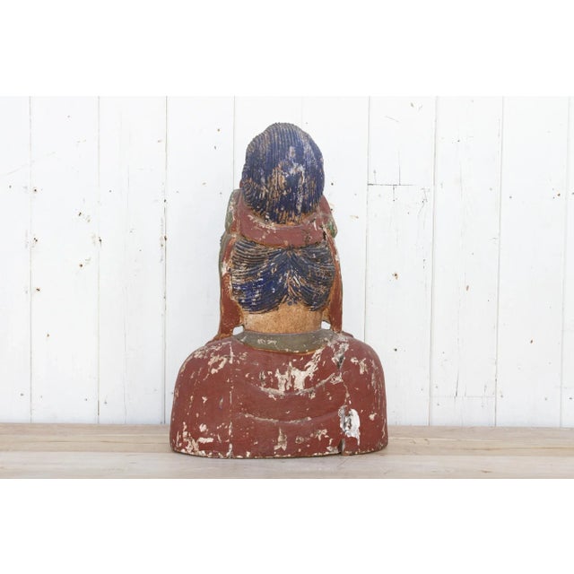 Wood Antique Quan-Yin Wooden Bust For Sale - Image 7 of 12