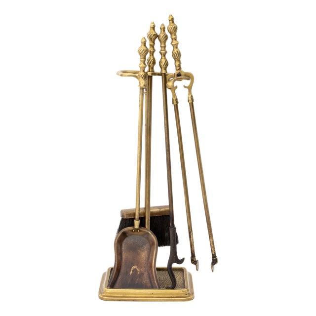 Group of Five Federal Style Brass Fireplace Tools For Sale