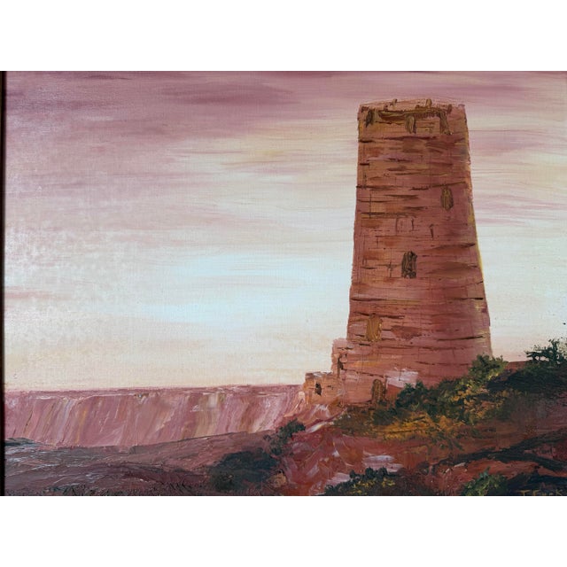 1970s 1975 T. Cook Grand Canyon Watchtower Landscape Oil on Canvas Painting, Framed For Sale - Image 5 of 12