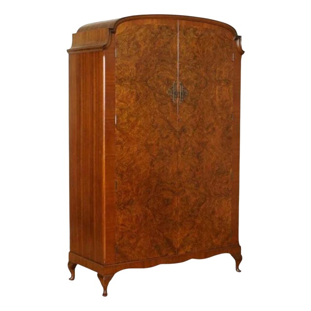 Art Deco Burr Walnut Double Wardrobe, England, 1940s For Sale