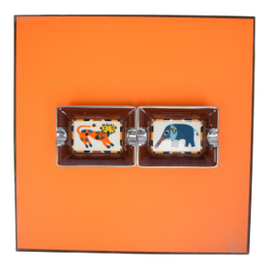 Late 20th Century Hermès Paris Porcelain Change/ Mini Ashtrays With Elephant & Lion Motifs Provenance: The Susie Hilfiger Collection- a Pair