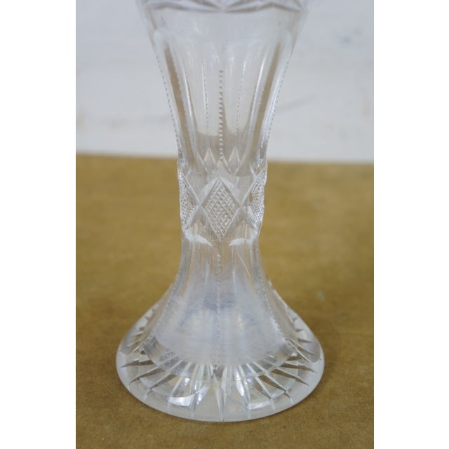 Antique American Brilliant Cut Glass Crystal Stars Mantel Bud Flower Vase 12" For Sale - Image 10 of 13